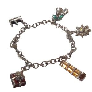 Brighton Silver Charm Bracelet with Gold and Green Accents